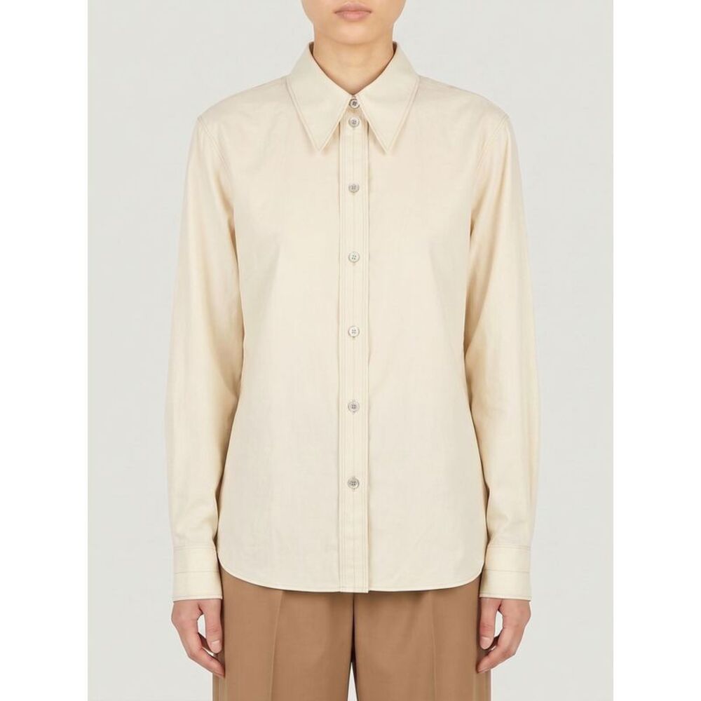 Lemaire Women Lemaire Long-Sleeved Cotton And Silk Blend Shirt With Curved Hem